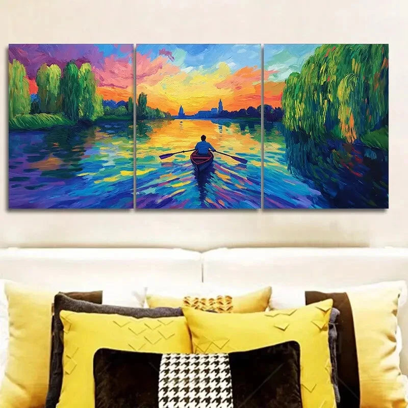 3-Piece Abandoned Lake Classic Modern Metal Wall Art Prints - Ready to Hang Home Decor for Living Room, Bedroom & Office