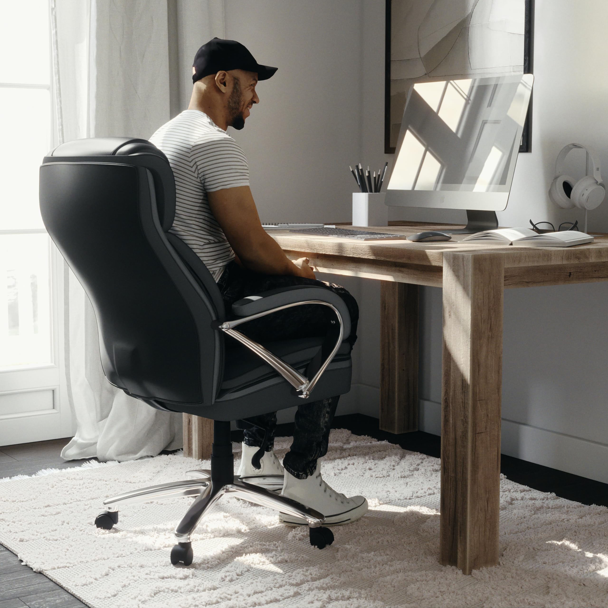 Flash Furniture HERCULES Series Big & Tall 500 lb. Capacity Black LeatherSoft Executive Swivel Ergonomic Office Chair with Extra Wide Seat - Premium Comfort for Home Office, Gaming, and Workspace (Heavy Duty Support)