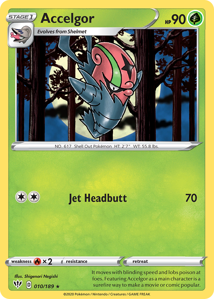 Accelgor (010/189) Pokemon Card - Sword & Shield: Darkness Ablaze Expansion | Collectible Trading Card Game for Battles & Deck Building