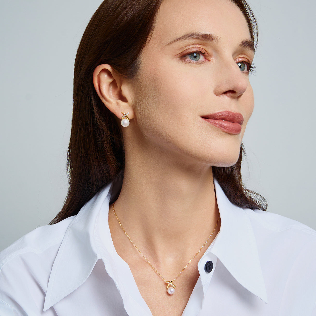 18K Solid Gold Diamond Hanadama Akoya Pearl Earrings KE00233 | X Collection - Luxury Pearl Jewelry for Weddings, Anniversaries & Special Occasions