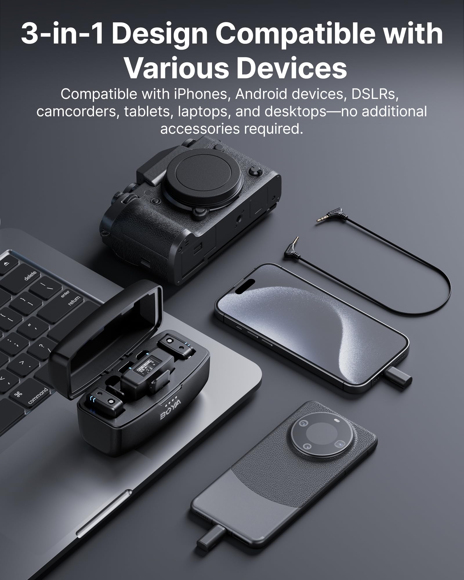 BOYAMIC Wireless Lavalier Microphone for iPhone Android Tablets Camera - 984ft Range, 10h Battery with Charging Case, Clip-on Lapel Mic for Live Streaming, YouTube Videos, Podcasting & Onboard Recording - Perfect for Vlogging, Interviews, and Professional Video Production