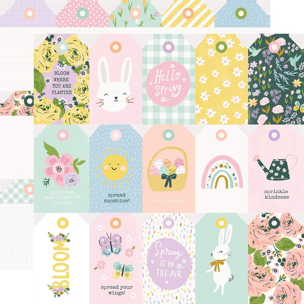 Simple Stories Tags Bunnies & Bloom Paper Scrapbooking Embellishments - Perfect for DIY Cards, Albums, and Spring-Themed Craft Projects
