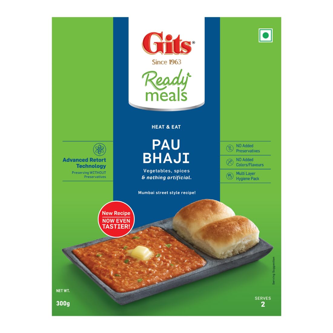 Gits Ready to Eat Pav Bhaji - Authentic Indian Vegetarian Street Food (300g) | Microwaveable Heat & Eat Meal | Perfect for Quick Lunches, Office Meals & Late Night Snacks