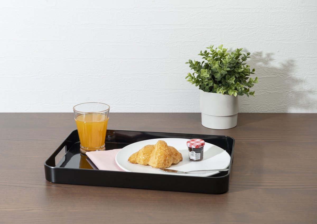 Bzyoo 11.5 x 16 Inch Large Rectangle Melamine Serving Tray - Durable Black Serving Platter for Dining, Entertaining & Home Decor | Perfect for Breakfast in Bed, Party Snacks & Coffee Table Display