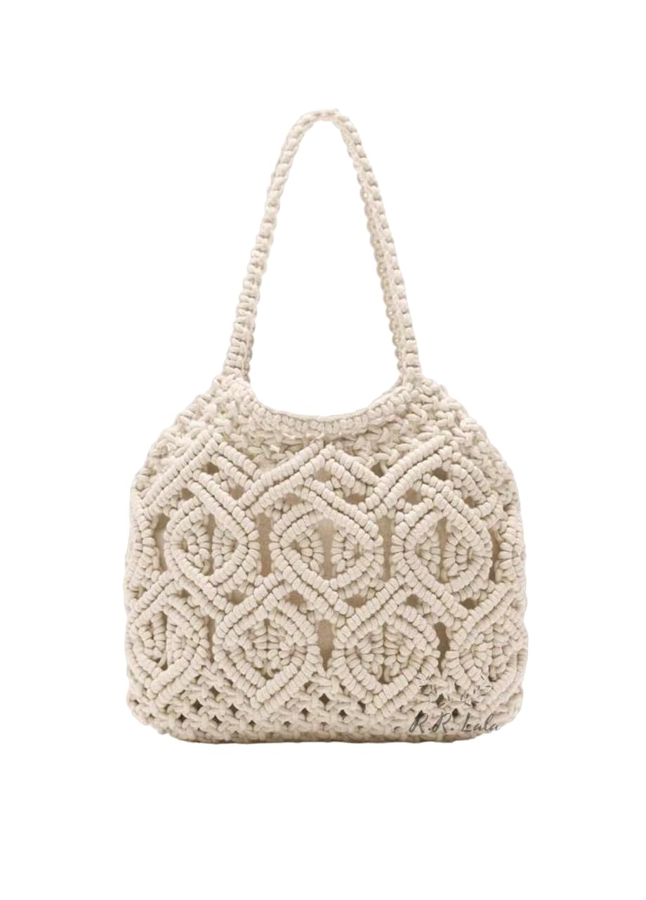 Handmade Macrame Cotton Boho Sling Bag for Women - Summer Bohemian Aesthetic Shoulder Bag, Cute & Stylish Gift Idea (Off White) - Perfect for Beach Outings, Music Festivals & Casual Everyday Wear