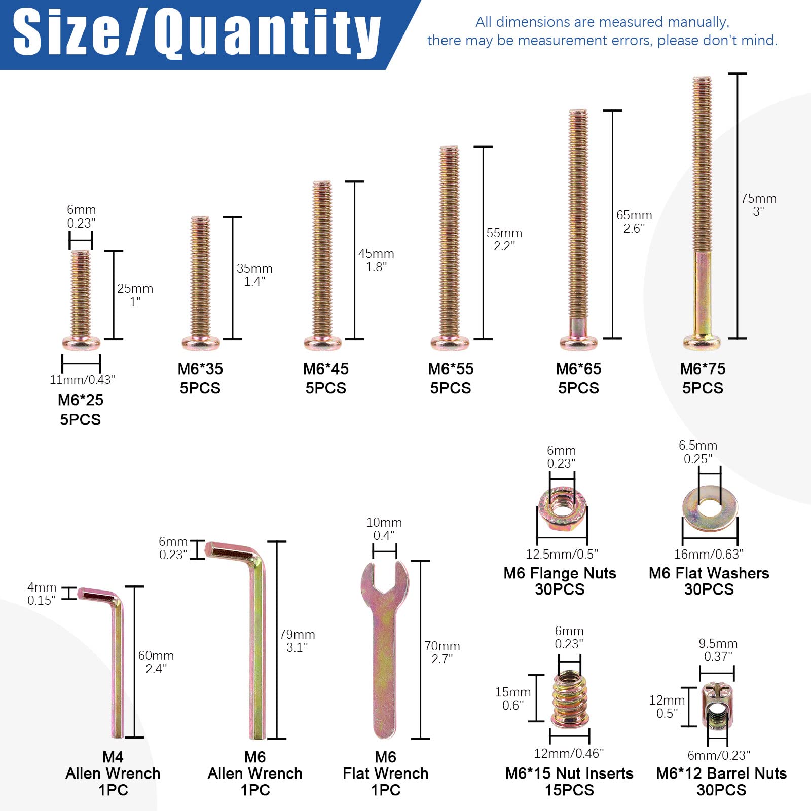 Glarks M6 Baby Crib Screws Kit with Nuts & Washers for Furniture Repair