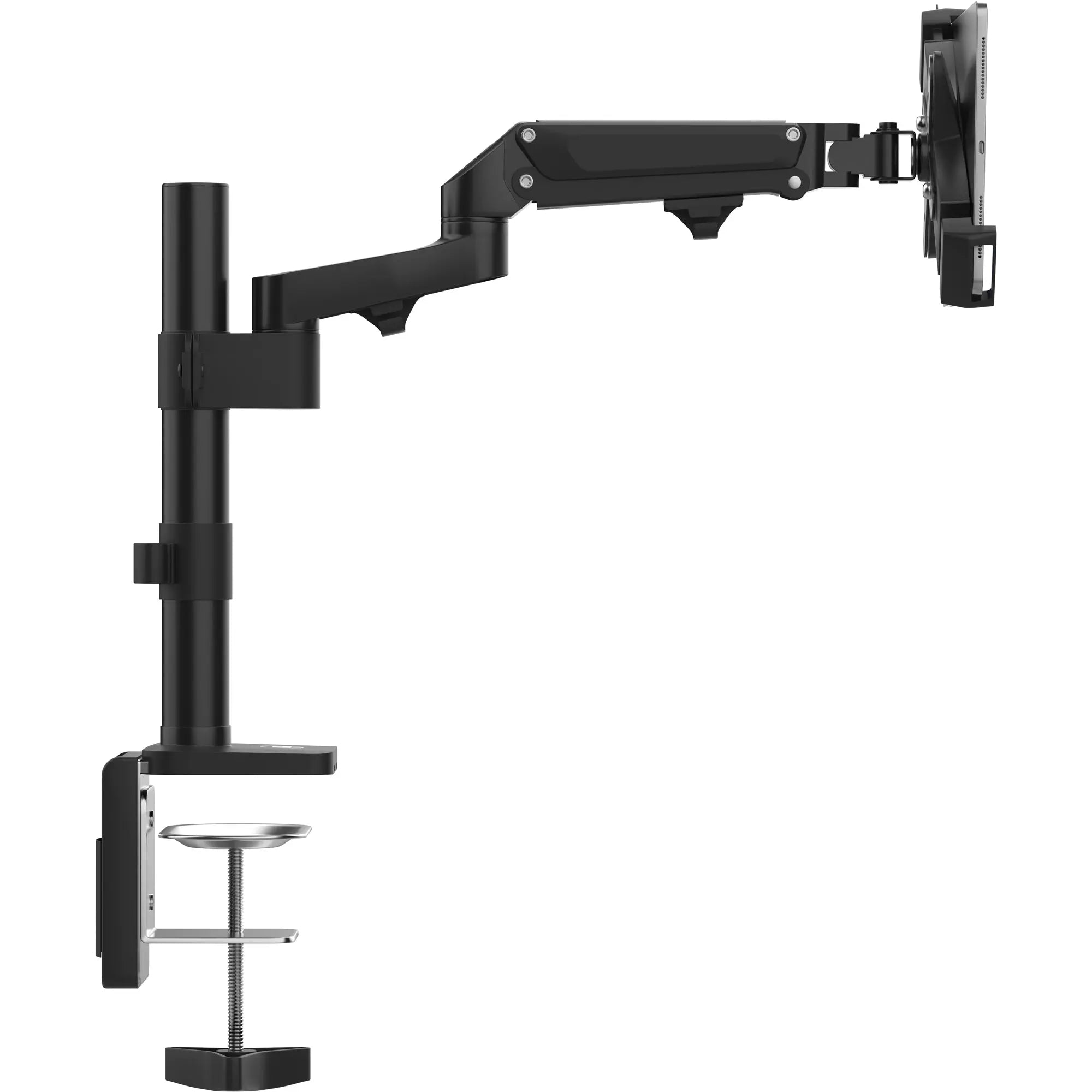 Adjustable Articulating Desk Clamp Mount with Secure Enclosure - Perfect for Monitors, Laptops, and Tablets in Home Office & Gaming Setups