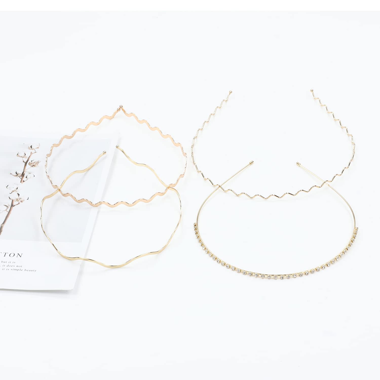 Lawie 8 Pack Skinny Rhinestone Pearl Sparkly Delicate Gold Metal Headbands - Glitter Hair Bands for Women, Slim Thin Hard Hair Hoops, Crown Tiara Hair Holder Headpieces - Perfect for Weddings, Parties & Special Occasions