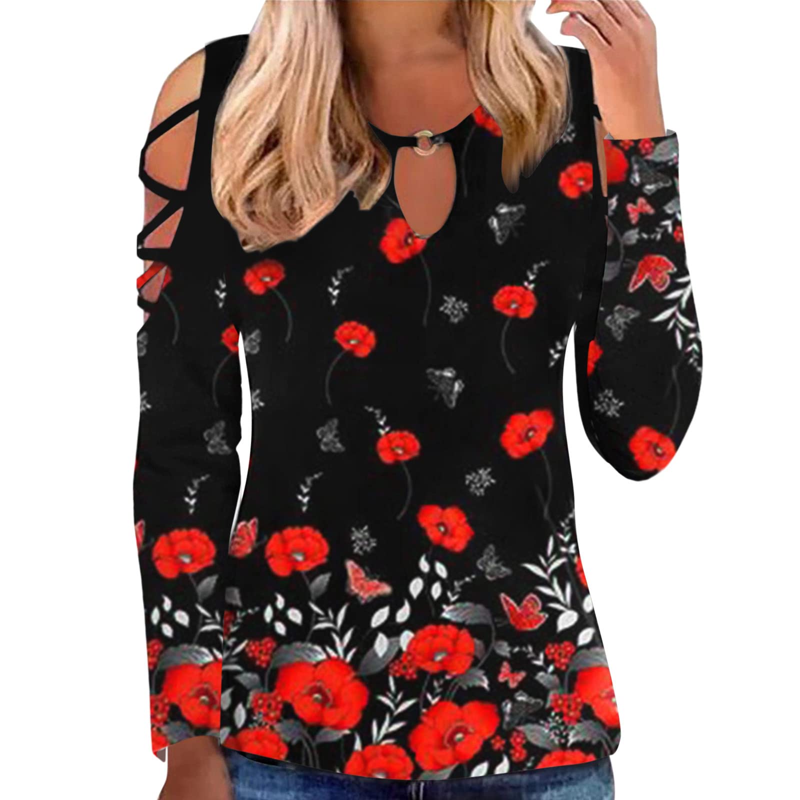 Women's Hollow Out Short Sleeve Crewneck Cold Shoulder T-Shirt - Casual Cotton Blouse for Summer, Beach, Party & Everyday Wear