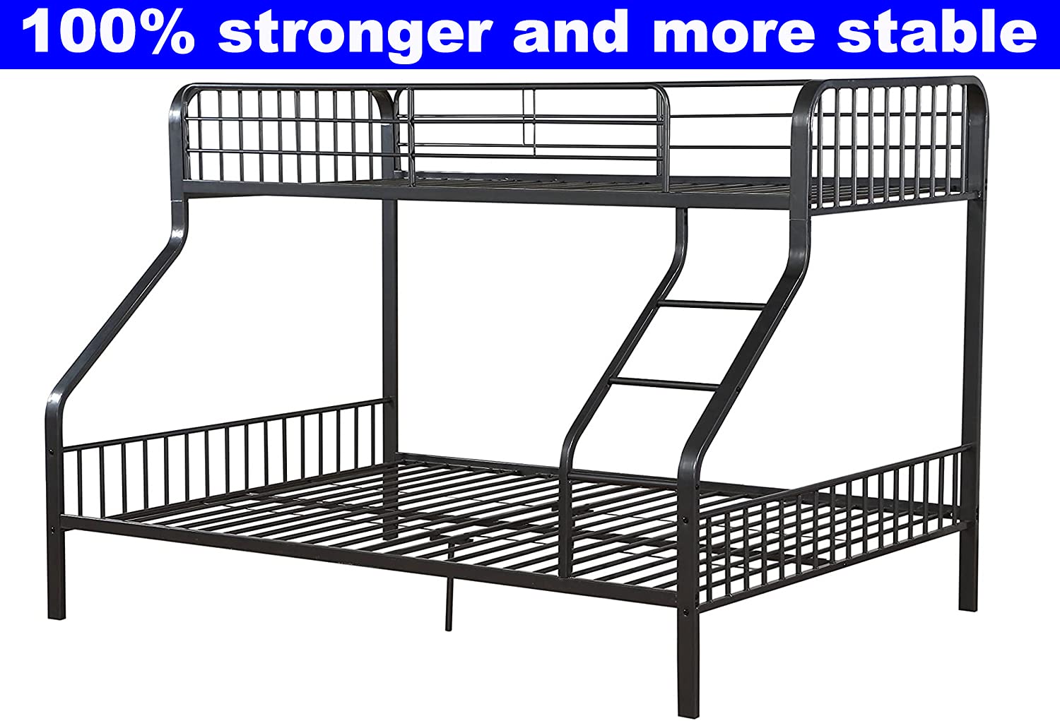 Best Heavy Duty Metal Twin XL Over Queen Bunk Bed Frame - Industrial Style with Ladder & Safety Guard Rails for Kids & Adults | Perfect for Small Spaces, Dorms, Shared Kids Rooms & Vacation Homes