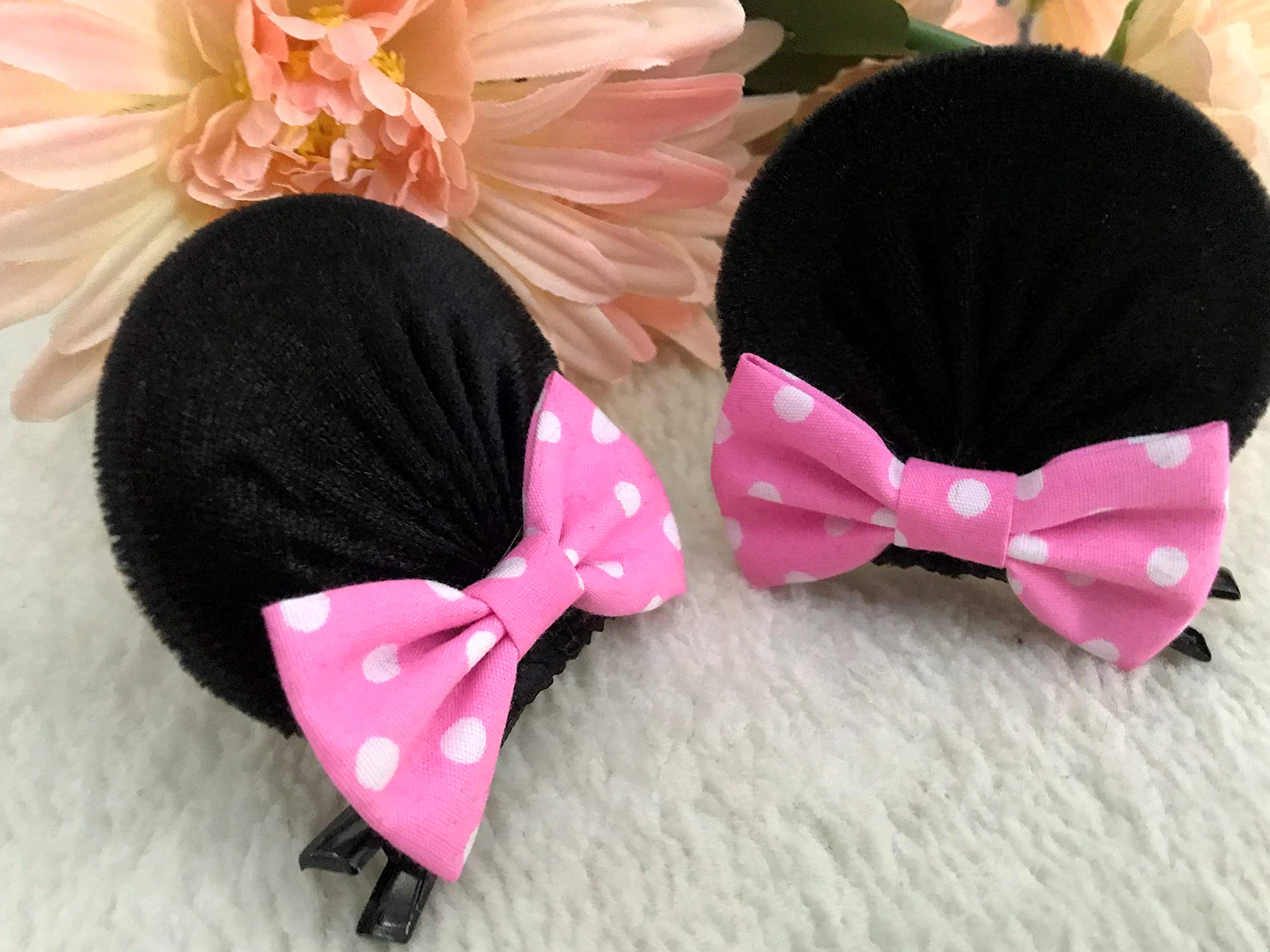 Pink Polka Dot Mouse Ears Hair Clips with Alligator Clips - Cute Hair Accessories for Disney Theme Parks, Costume Parties & Cosplay (Style M12)