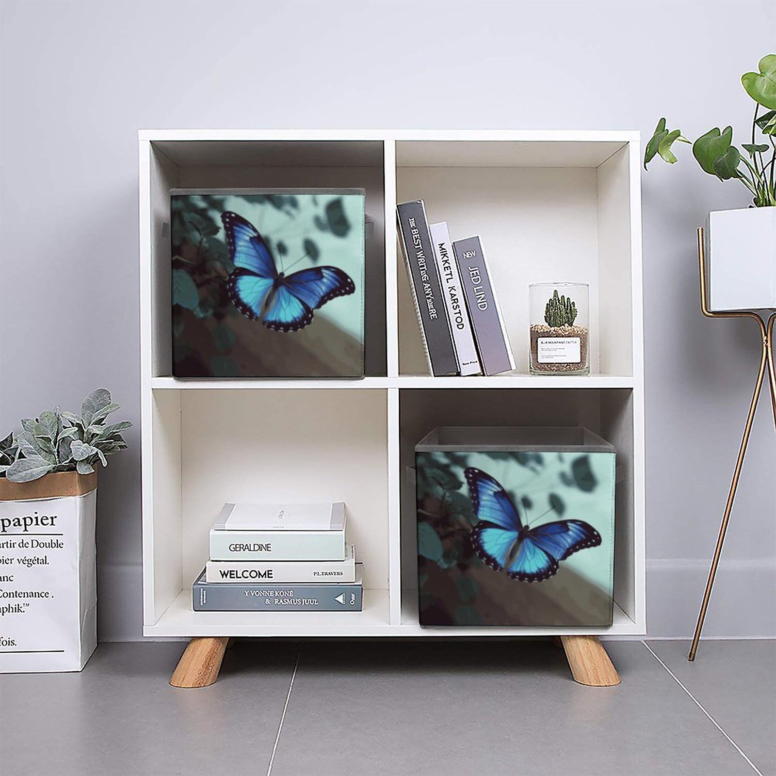 Foldable Blue Butterfly Storage Cubes with Handles - Closet Organizer Bins for Clothes, Shelves & Cabinets | Perfect for Bedroom, Kids Room & Dorm Organization