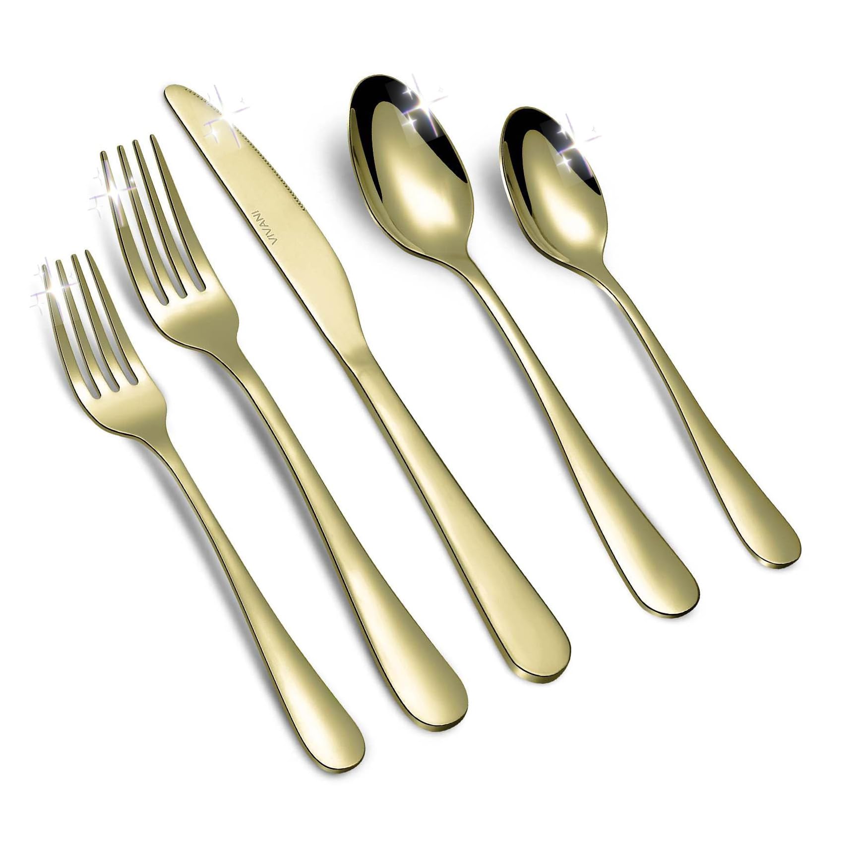 VIVANI 20-Piece Champagne Gold Silverware Set - Stainless Steel Flatware & Cutlery Set for 4 - Dishwasher Safe Kitchen Utensils - Perfect for Dinner Parties, Weddings & Fine Dining