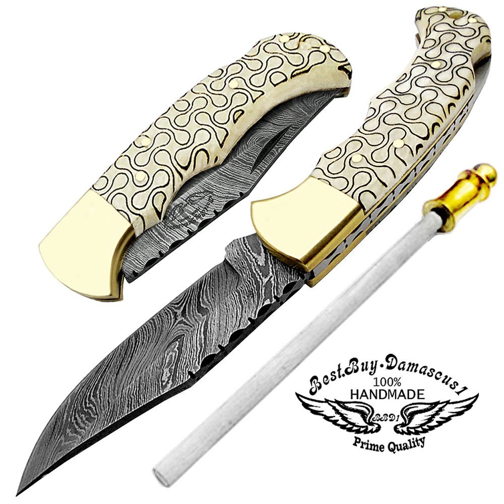 Premium Damascus Steel Folding Pocket Knife - 5.5
