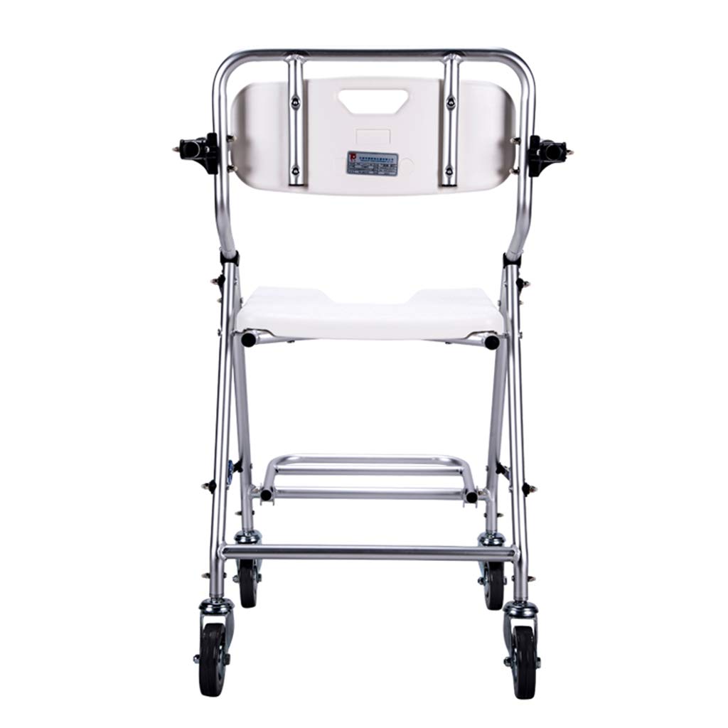 Portable Aluminum Commode Chair with Wheels - Adjustable Height Shower Toilet Chair for Elderly & Disabled Adults, Non-Slip Safety Frame Rails - Ideal for Bathroom, Bedside & Mobility Assistance