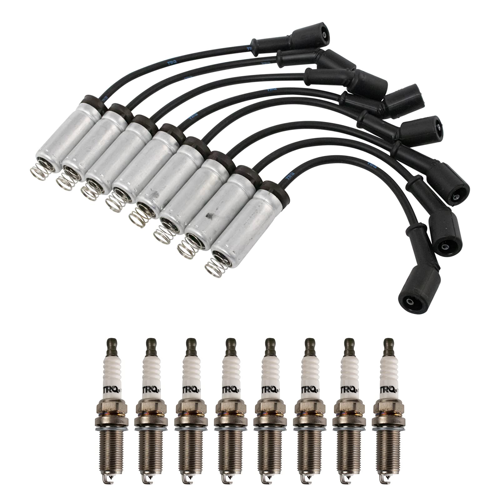 TRQ Ignition Kit with Spark Plugs & Wires - Compatible with Cadillac (02-06), Chevrolet/GMC (99-07), Hummer (03-07), Isuzu (06-08) - High Performance Replacement Parts for Smooth Engine Start & Better Fuel Efficiency - Perfect for DIY Auto Repair & Maintenance
