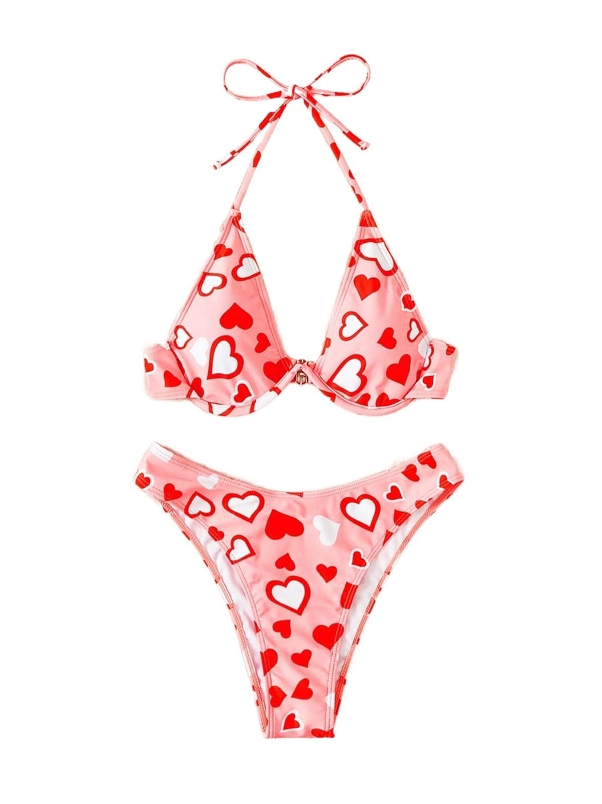 TINMIIR Women's Heart Print Underwire Bikini Set - Sexy Swimwear for Beach, Pool & Summer Vacations