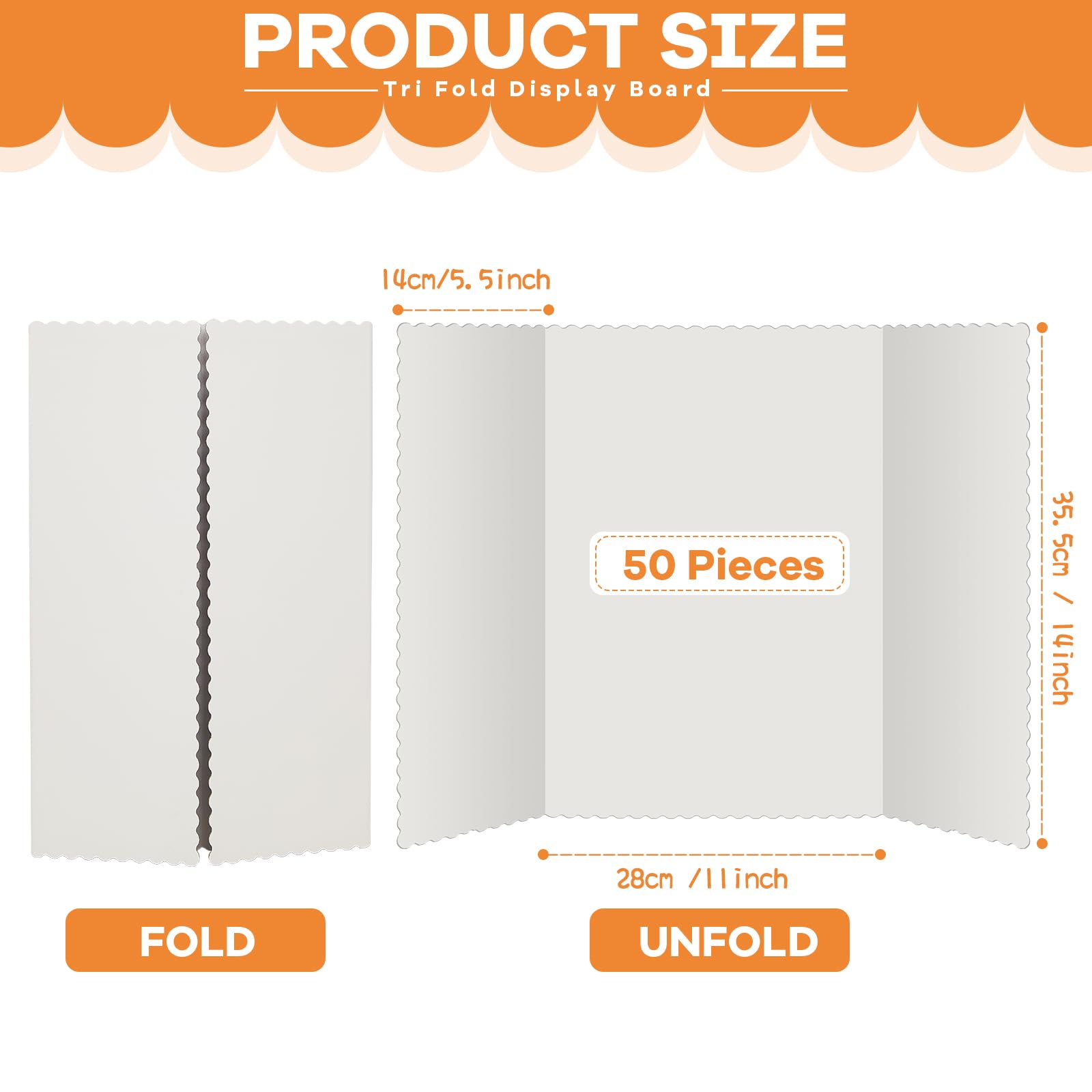 50-Pack White Trifold Poster Boards 14x22 Inch - Bulk Tri-fold Display Boards for School Science Projects, Business Presentations, Workshops & Exhibitions - Durable Presentation Supplies for Students & Professionals