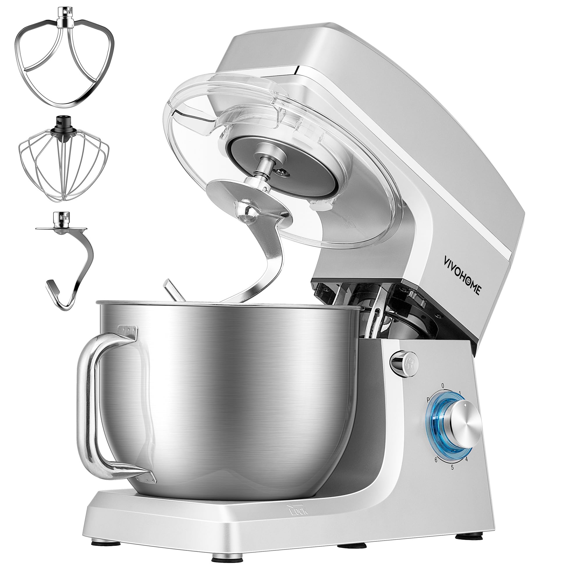 VIVOHOME 7.5 Quart 660W Stand Mixer - 6-Speed Tilt-Head Electric Kitchen Mixer with Beater, Dough Hook, Wire Whip & Egg Separator - Perfect for Baking Cakes, Cookies, Bread & More (Silver)