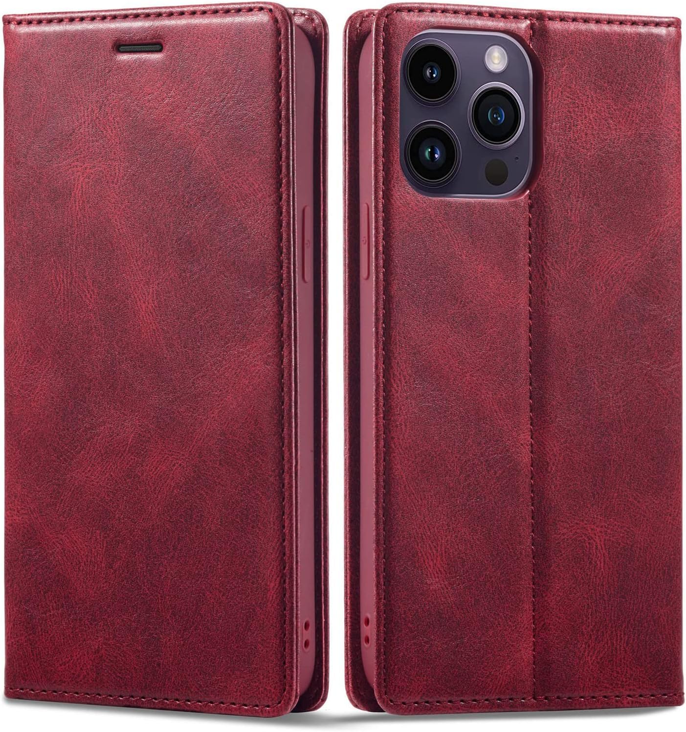 Premium Leather JabrOn Wallet Case for iPhone 14/14 Plus/14 Pro/14 Pro Max - Magnetic Flip Cover with Card Holder, Kickstand & TPU Protection (Red) - Perfect for Business, Travel & Everyday Use