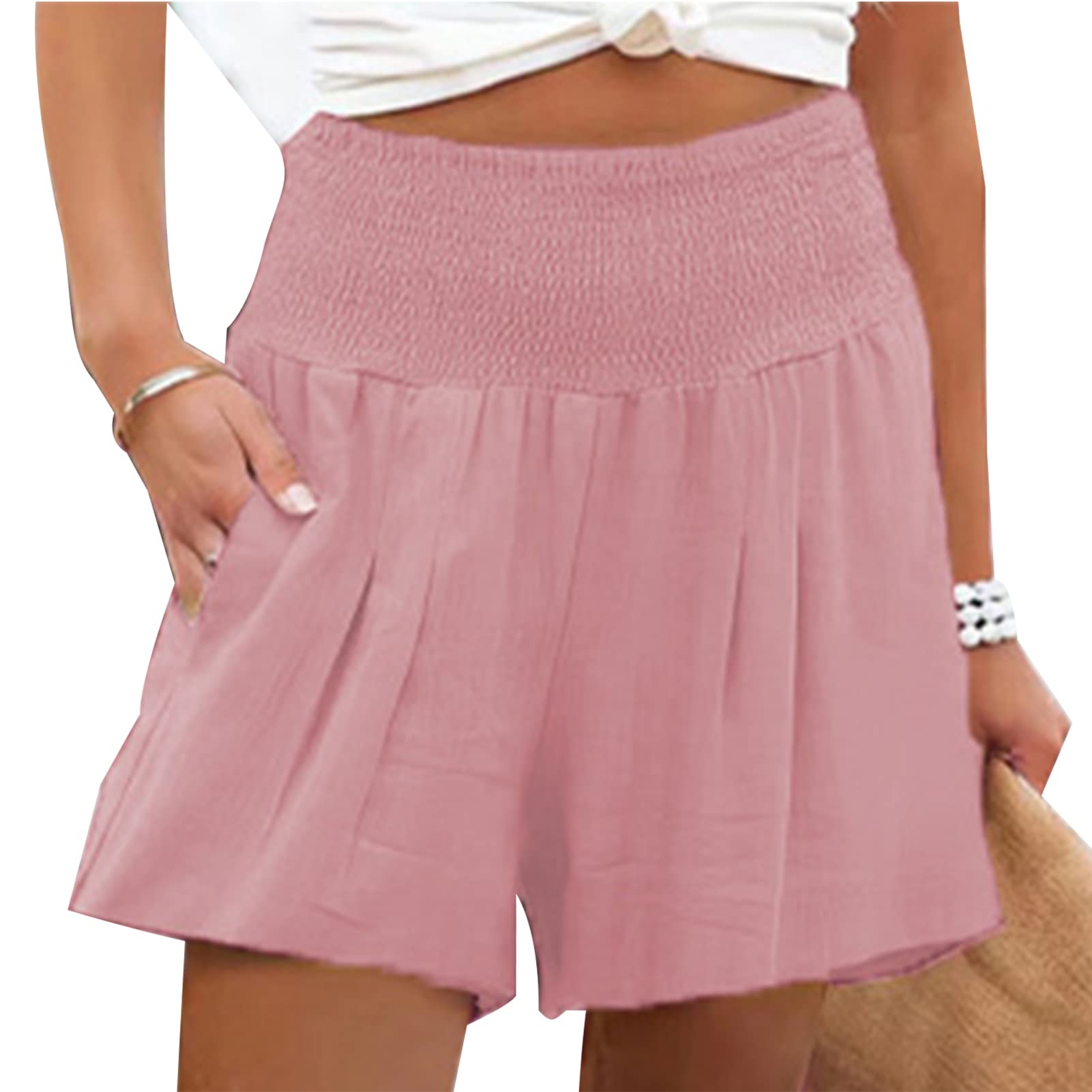 GOTOTOP Women's Summer Sports Shorts with Pockets - High Waist Elastic Workout Shorts for Running, Yoga, Fitness & Casual Wear - Perfect for Gym, Outdoor Activities & Lounge