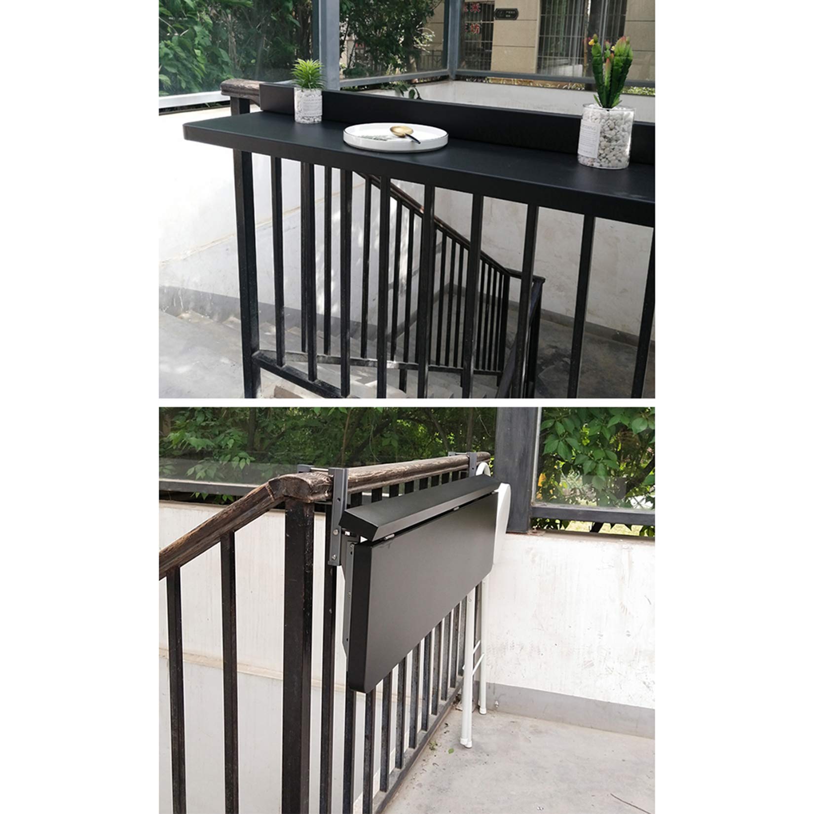 Adjustable Folding Hanging Railing Table - Outdoor Side Table for Balcony, Deck, Patio & Garden - Multi-Purpose Computer Desk & Bar Counter Table for Dining Room & Outdoor Entertaining
