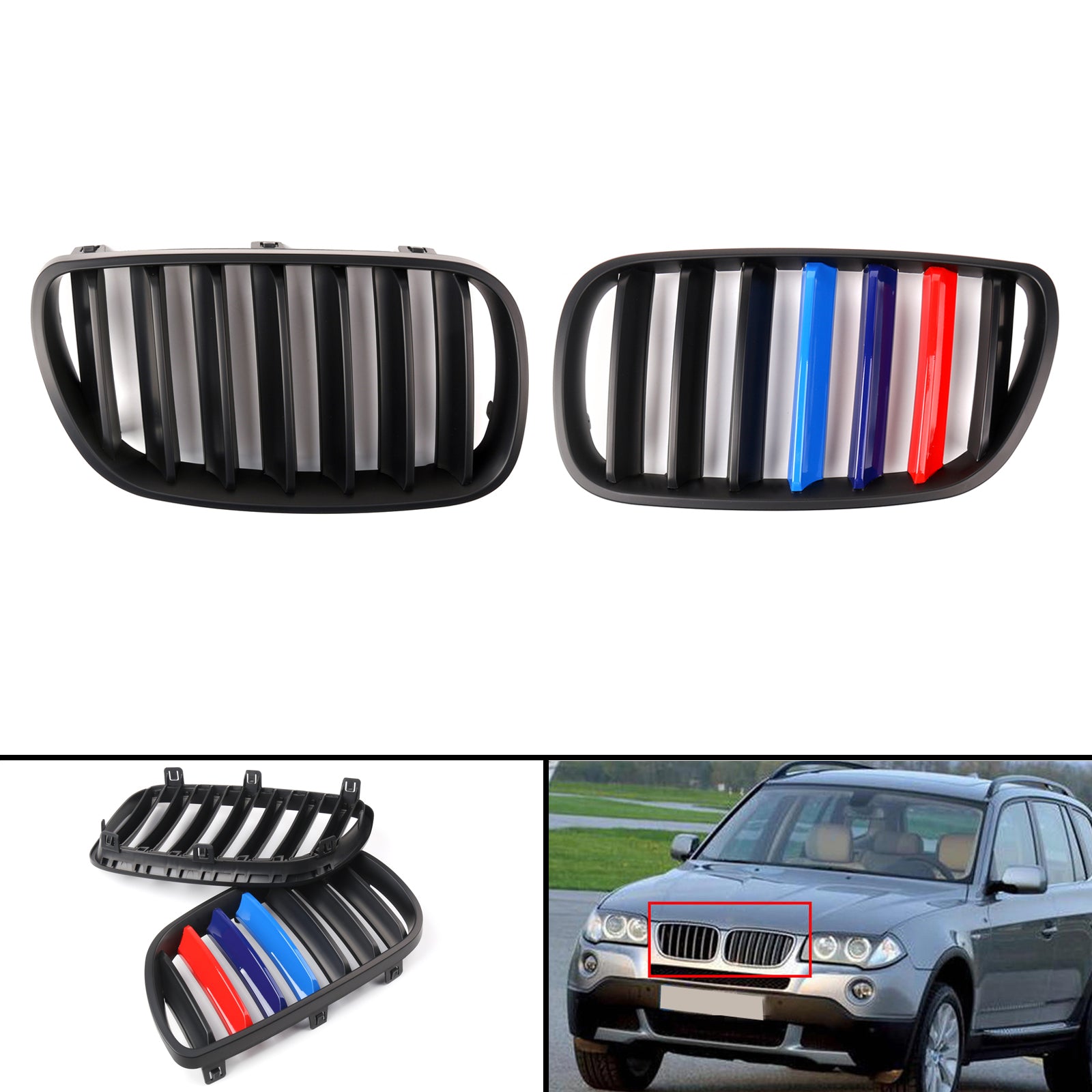 Black Front Bumper Grille Replacement for BMW E83 X3 LCI Facelift (2007-2010 Models) - Perfect Fit, Durable ABS Plastic - Upgrade Your Vehicle's Style & Protection for Daily Driving and Off-Road Adventures