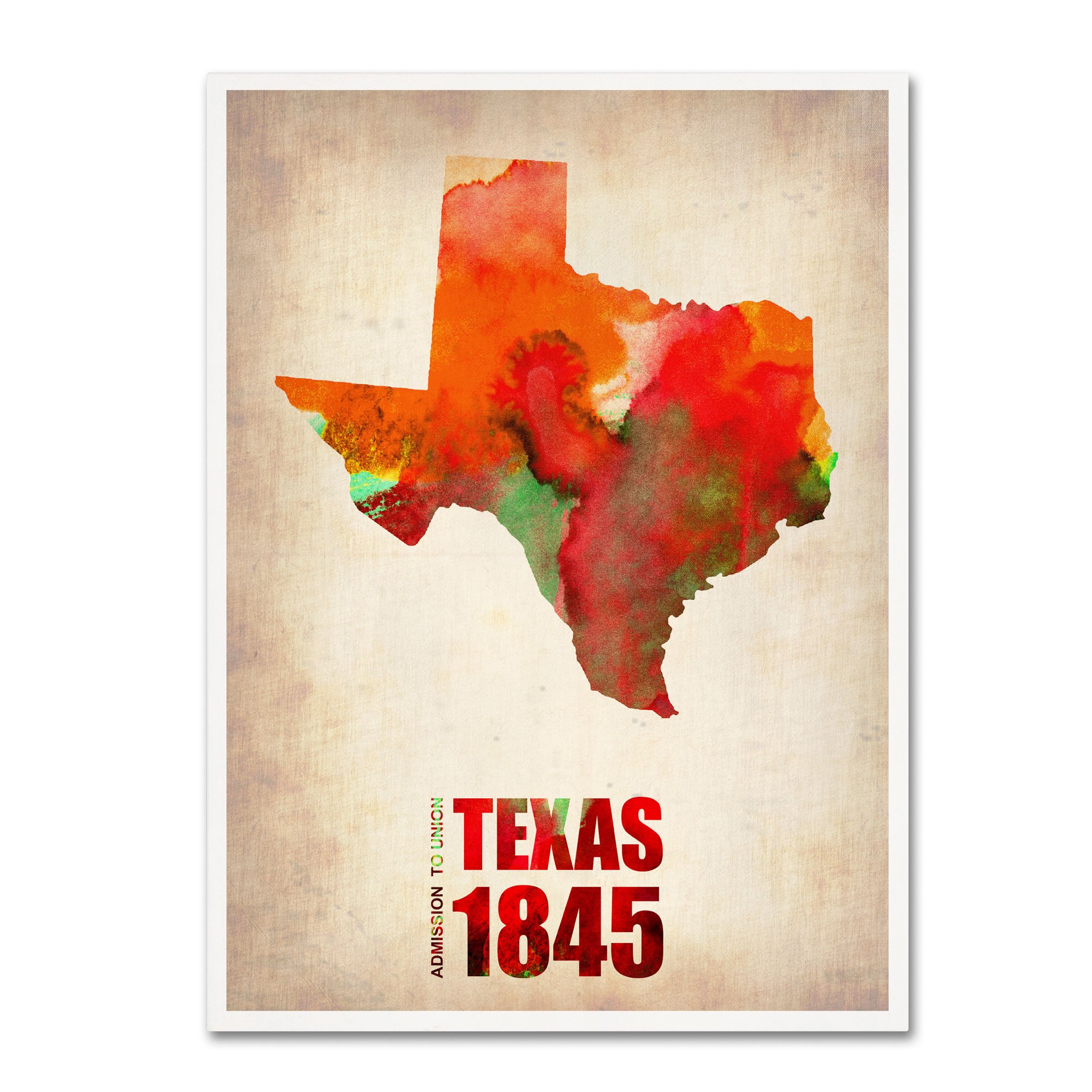 Trademark Fine Art Texas Watercolor Map Canvas Wall Art - 35x47 Inches - Handmade by Naxart - Perfect for Home & Office Decor, Living Room, Bedroom, or Gift Idea