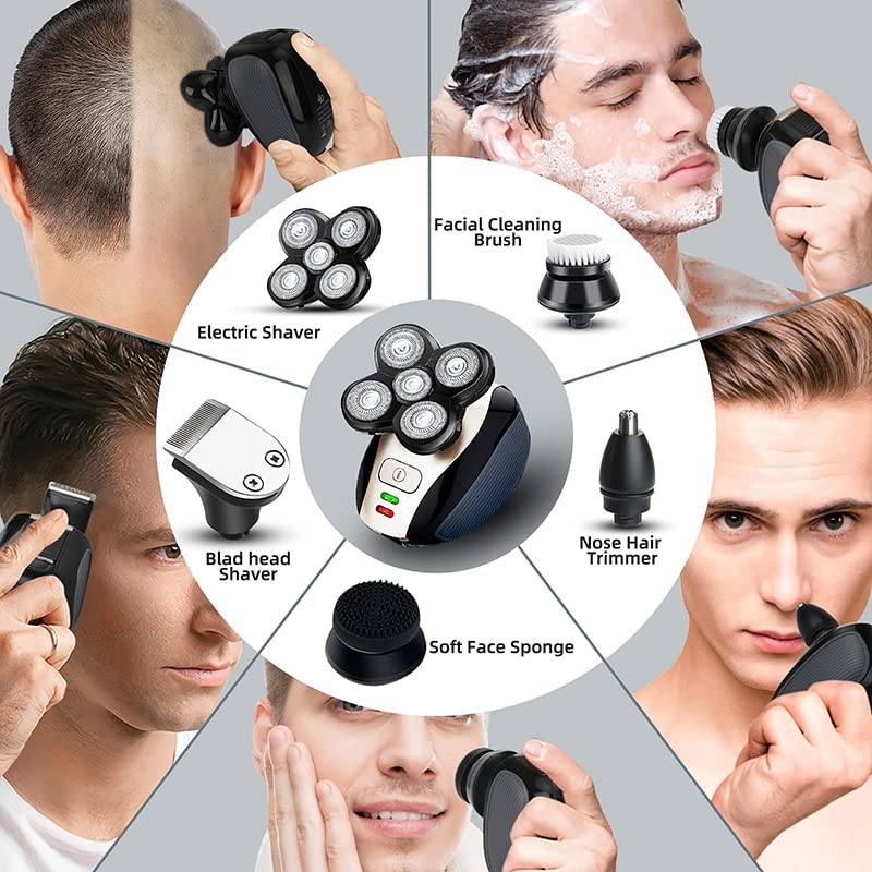 Premium 4D 5-in-1 Electric Razor for Men - Rechargeable Waterproof Shaver with Floating Head & Nose Hair Trimmer | IPX7 Wet/Dry Shaving for Face, Body & Bald Head | Perfect for Travel, Gym & Daily Grooming