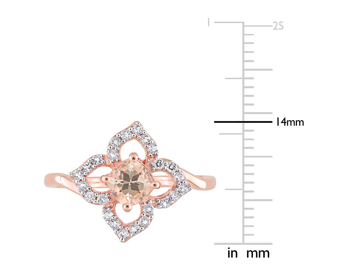 4/5 Carat (ctw) Morganite & White Topaz Floral Ring in Rose Gold Plated Sterling Silver - Elegant Gift for Women, Perfect for Weddings, Anniversaries & Special Occasions