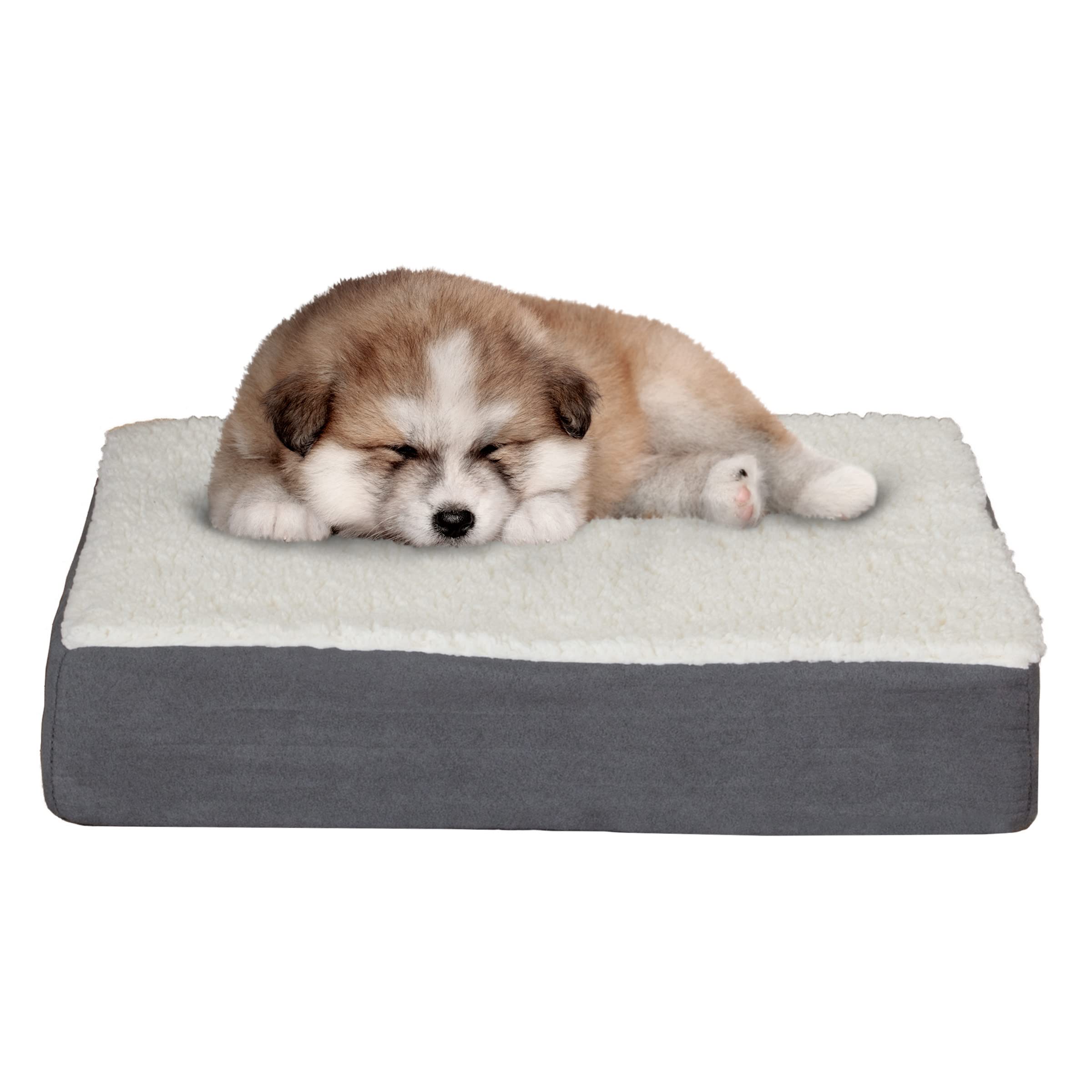 Orthopedic Dog Bed for Large Dogs - 2-Layer Memory Foam Pet Bed with Removable Sherpa Cover & Extra Replacement Cover - Comfortable Support for Joint Pain Relief - Perfect for Bedroom, Living Room or Pet Travel (Gray)