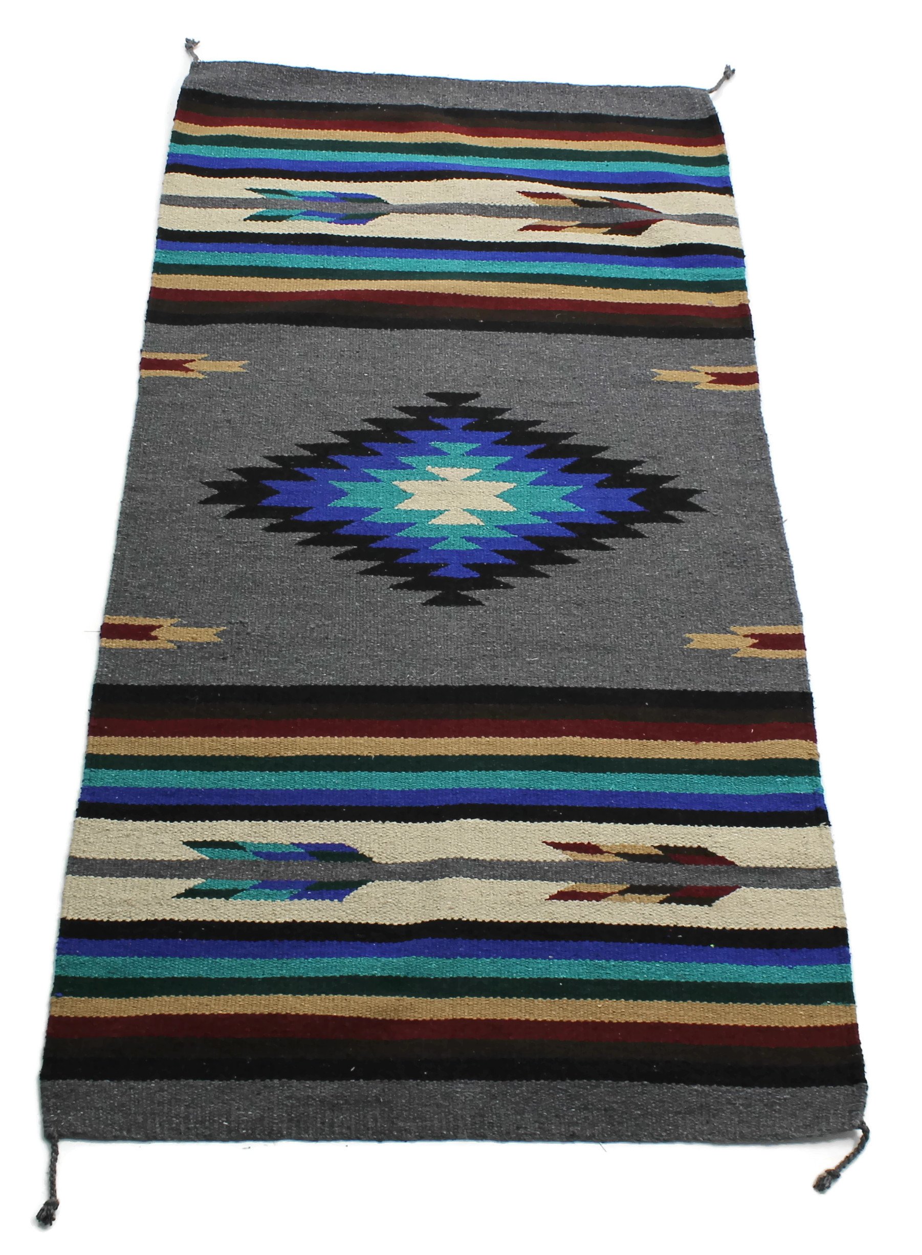 Southwest Area Rug - Machine Washable Bohemian Rug for Indoor & Outdoor Use - Farmhouse Western Decor Rug for Living Room, Dining Room, Bedroom - Diamond Pattern in Gray/Black/Blue - 32