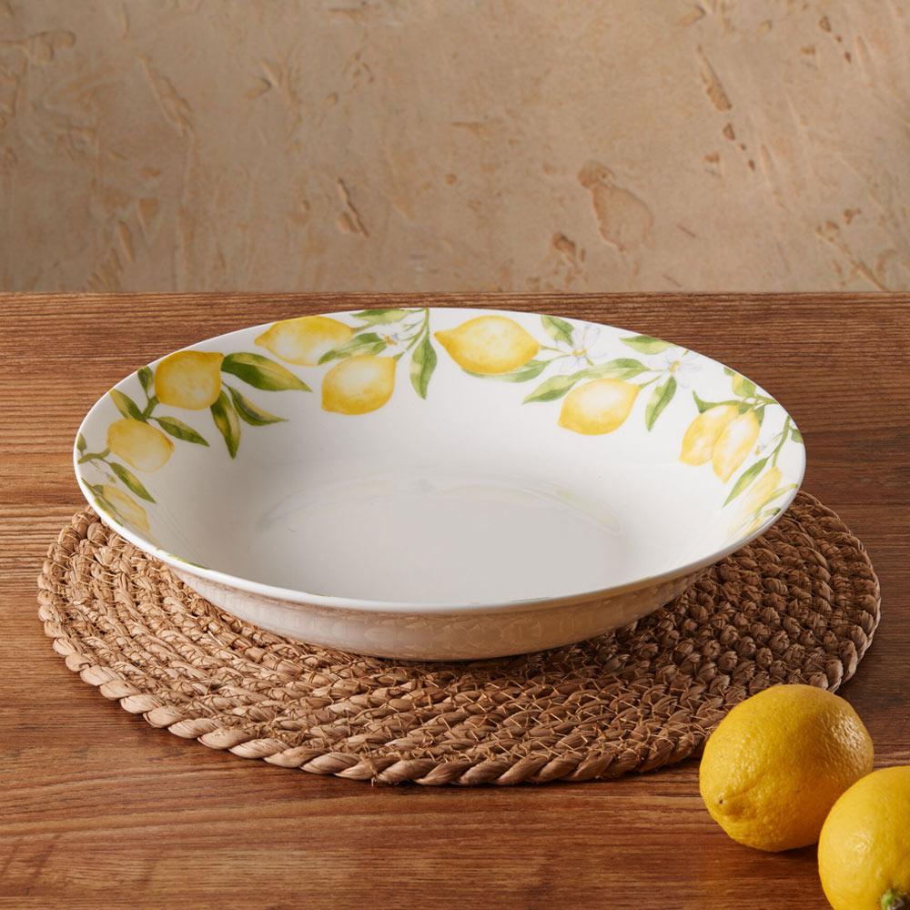 10 Inch Ceramic Lemons Serving Bowl - Elegant Fruit Salad & Dessert Dish for Parties, Picnics & Home Decor