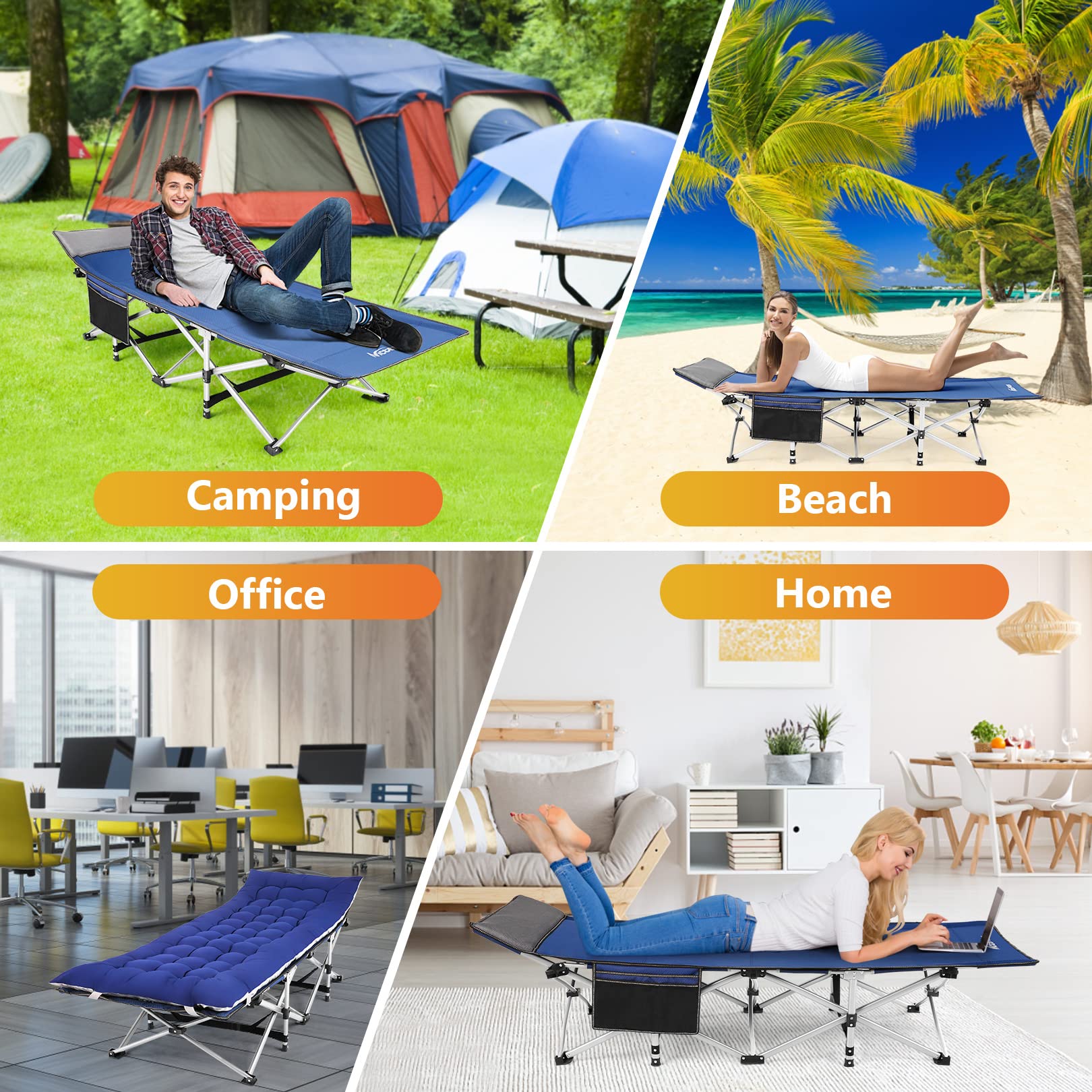 Homdox Folding Camping Cot with Cot Pad - Lightweight & Heavy Duty Portable Outdoor Travel Cot for Adults - Double Layer Oxford Fabric - Perfect for Camping, Office, Home & Travel Use