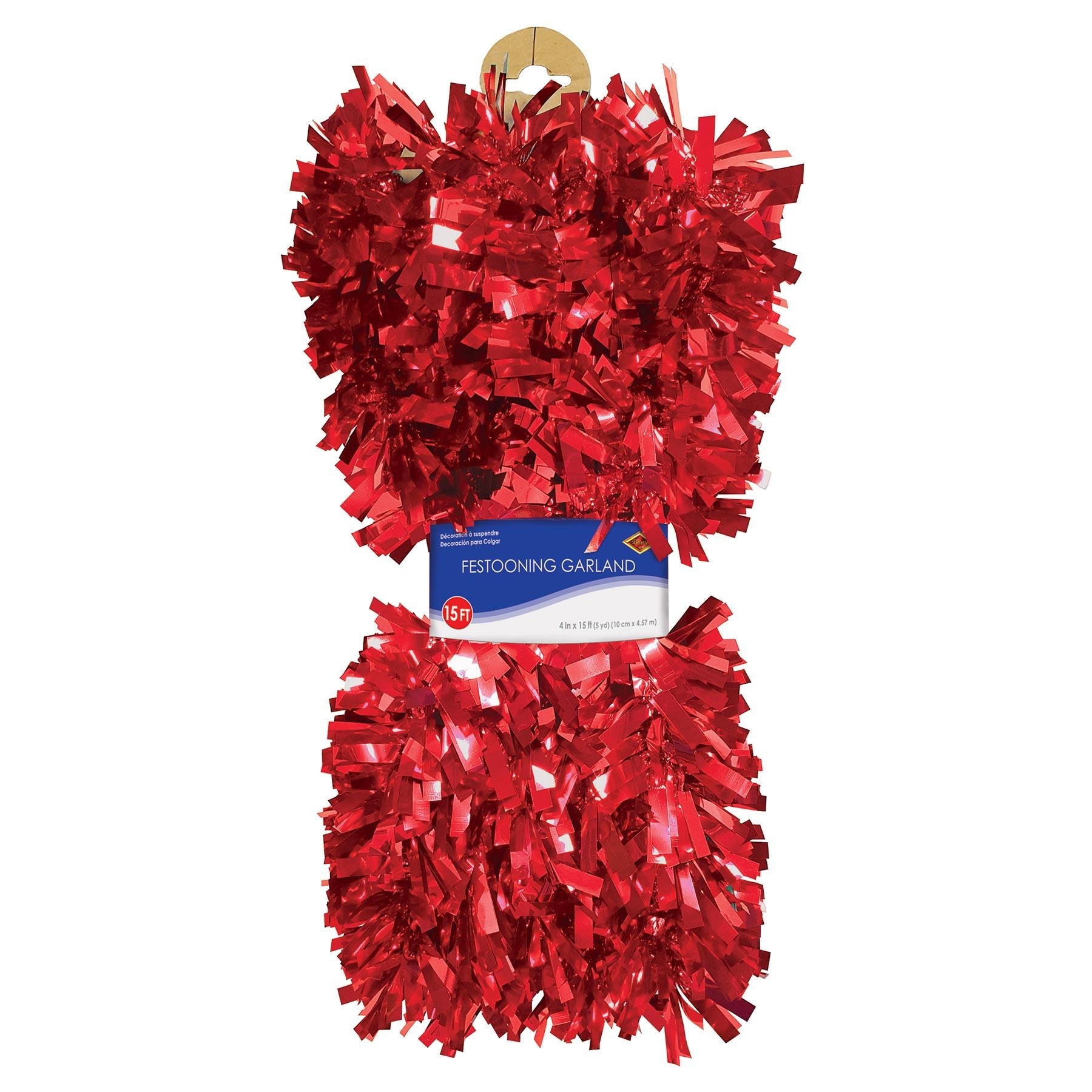 12 Pack Beistle 6-Ply Metallic Party Garland - Red - Perfect for Christmas, Birthday, Wedding Decorations & Holiday Party Decor