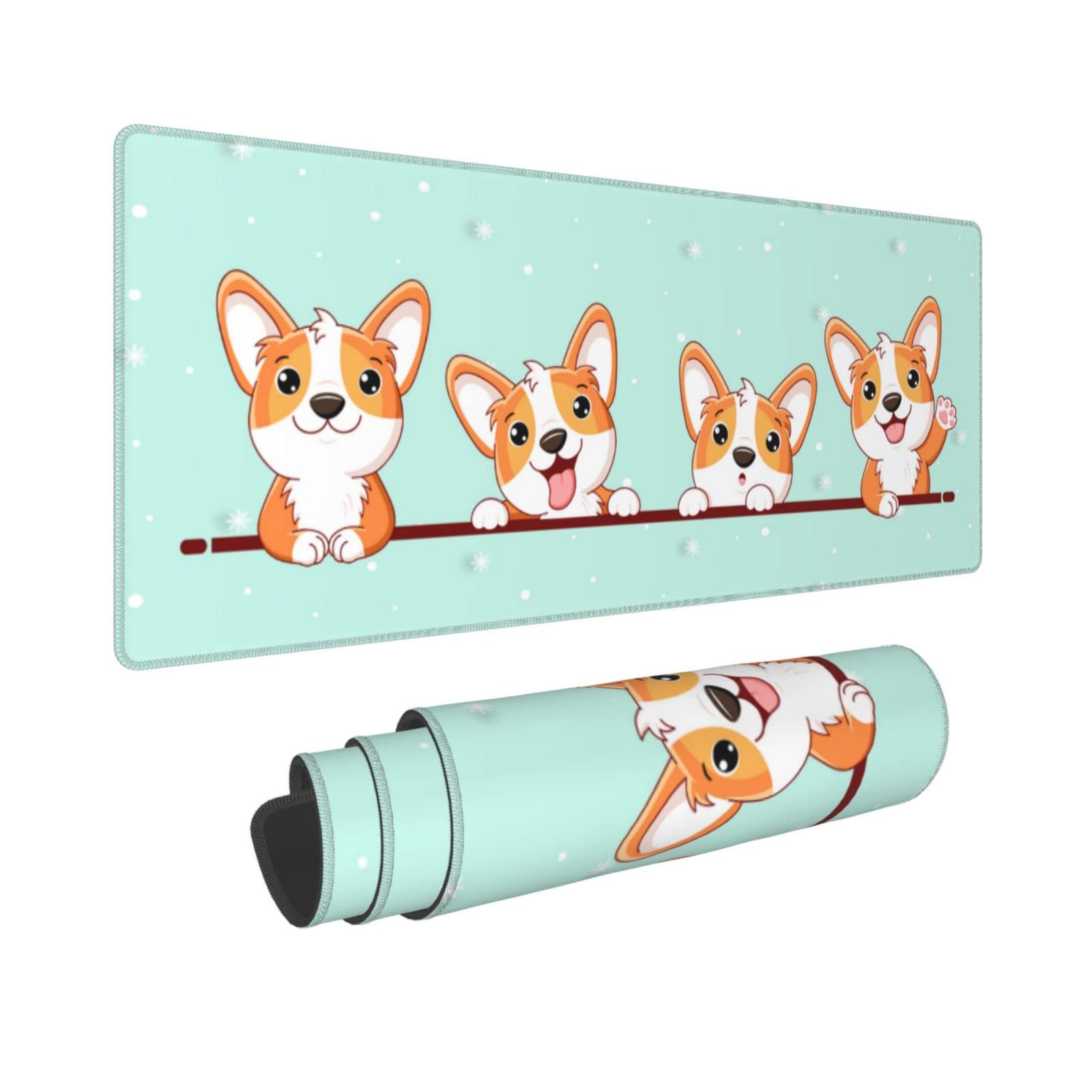 Cute Kawaii Dog Themed Gaming Mouse Pad - Non-Slip Rubber Base, Stitched Edges, Extended Large Desk Mat (31.5
