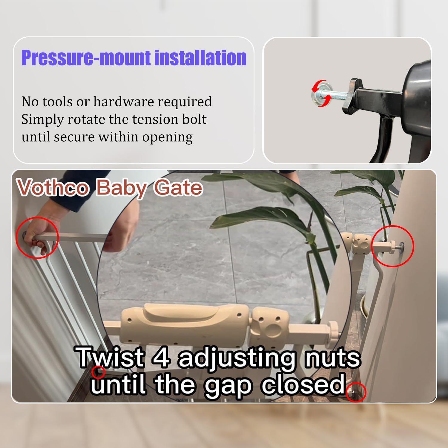 Extra Wide Baby Gates 76.4-81 Inch | Pressure Mounted Safety Gate for Stairs & Doorways | No Drill Installation | Indoor Pet & Dog Gate for Kids | Perfect for Homes with Wide Openings & Staircases
