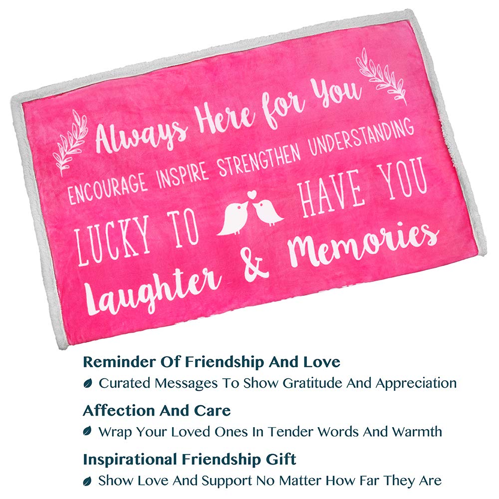PAVILIA Best Friend Blanket - Soft Cozy Sherpa Throw Blanket with Inspirational Quotes | Thoughtful Friendship Gifts for Women, Birthday Present for Soul Sister & Long Distance Bestie | Perfect for Movie Nights, Sleepovers & BFF Gift Giving (Pink)