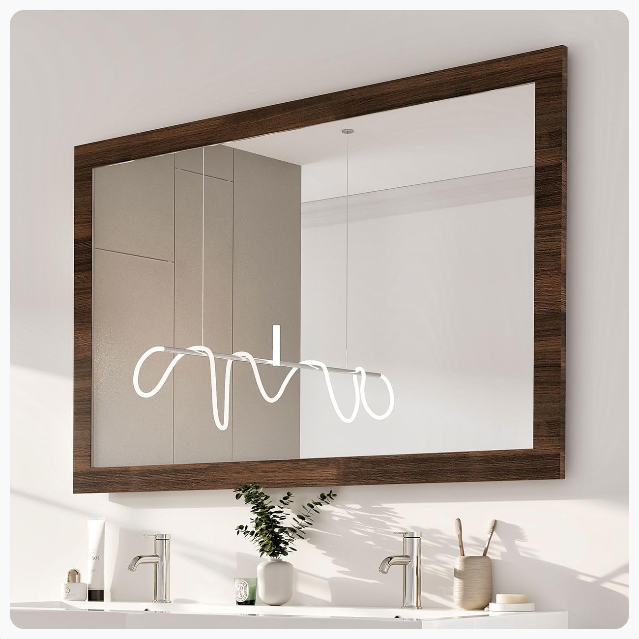 Vintage Gray Oak Wall Mirror 48x30 - Bathroom & Living Room Decor