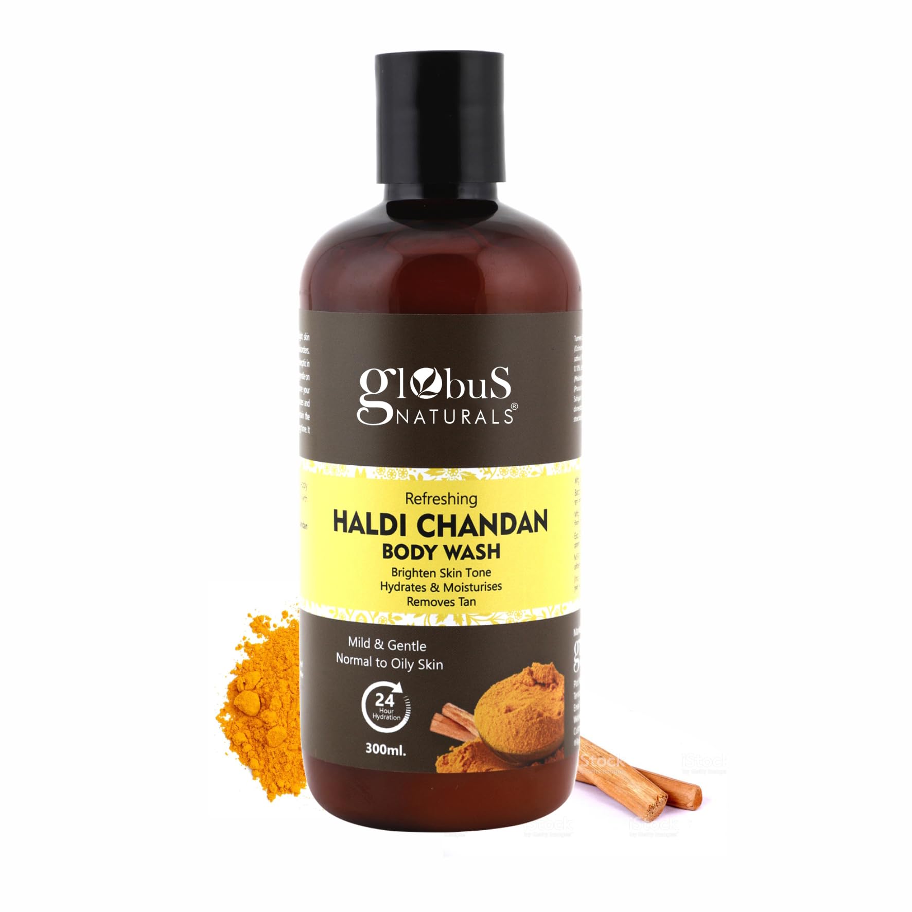 Globus Naturals Haldi Chandan Body Wash for Radiant & Glowing Skin - 300ml Ayurvedic Turmeric & Sandalwood Cleanser for All Skin Types | Daily Shower Gel for Soft, Hydrated Skin