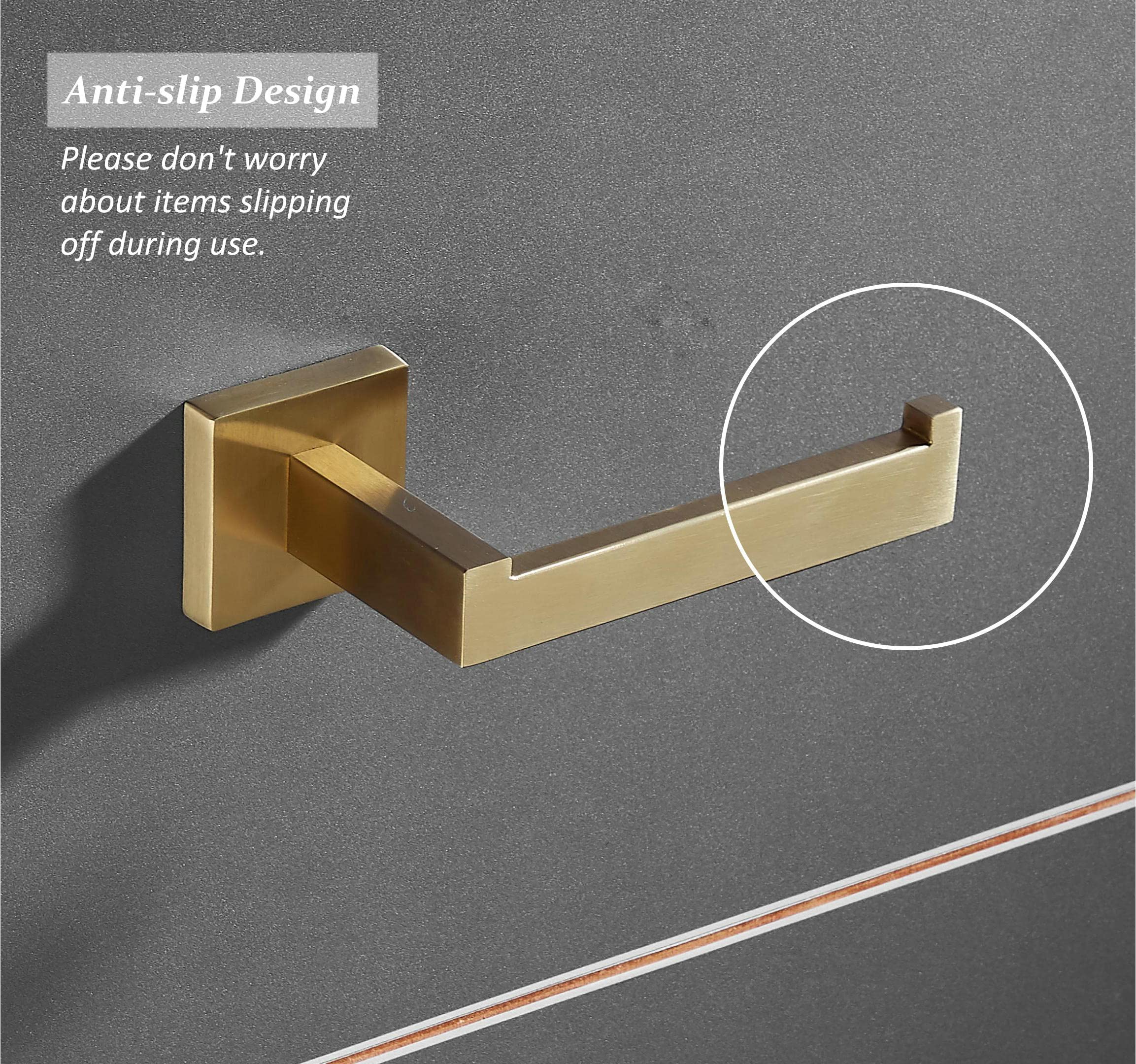 SHUNLI Brushed Gold Toilet Paper Holder & Hand Towel Holder Set - 2 Piece Wall Mounted Bathroom Hardware, SUS304 Stainless Steel Towel Ring & Bar for Modern Home Decor