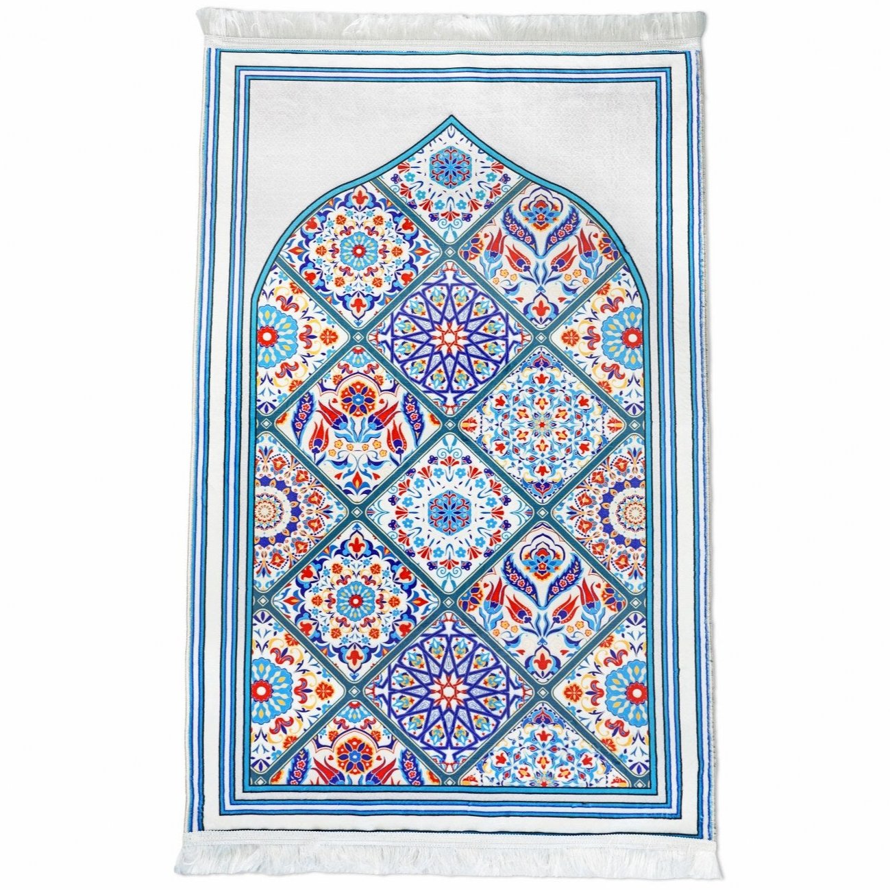 Premium Muslim Prayer Mat - Blue & Green Mosaic Design Islamic Prayer Rug for Home, Mosque & Travel - Non-Slip, Portable & Comfortable for Daily Salah Prayers