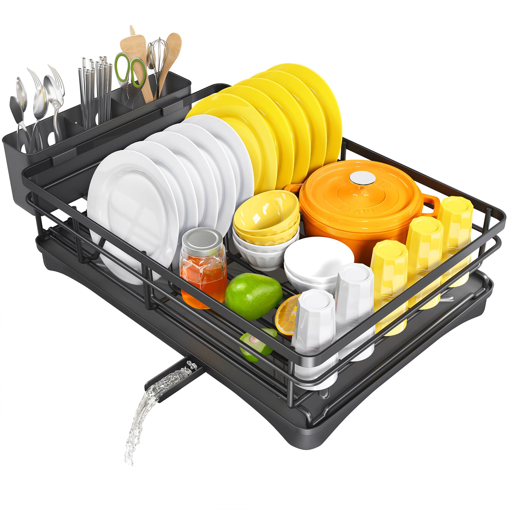 Stainless Steel Dish Drying Rack for Kitchen Countertop - Large Rustproof Dish Drainer with Drainboard & Utensil Holder | Space Saving Sink Organizer | Perfect for Small Kitchens, Apartments & RVs