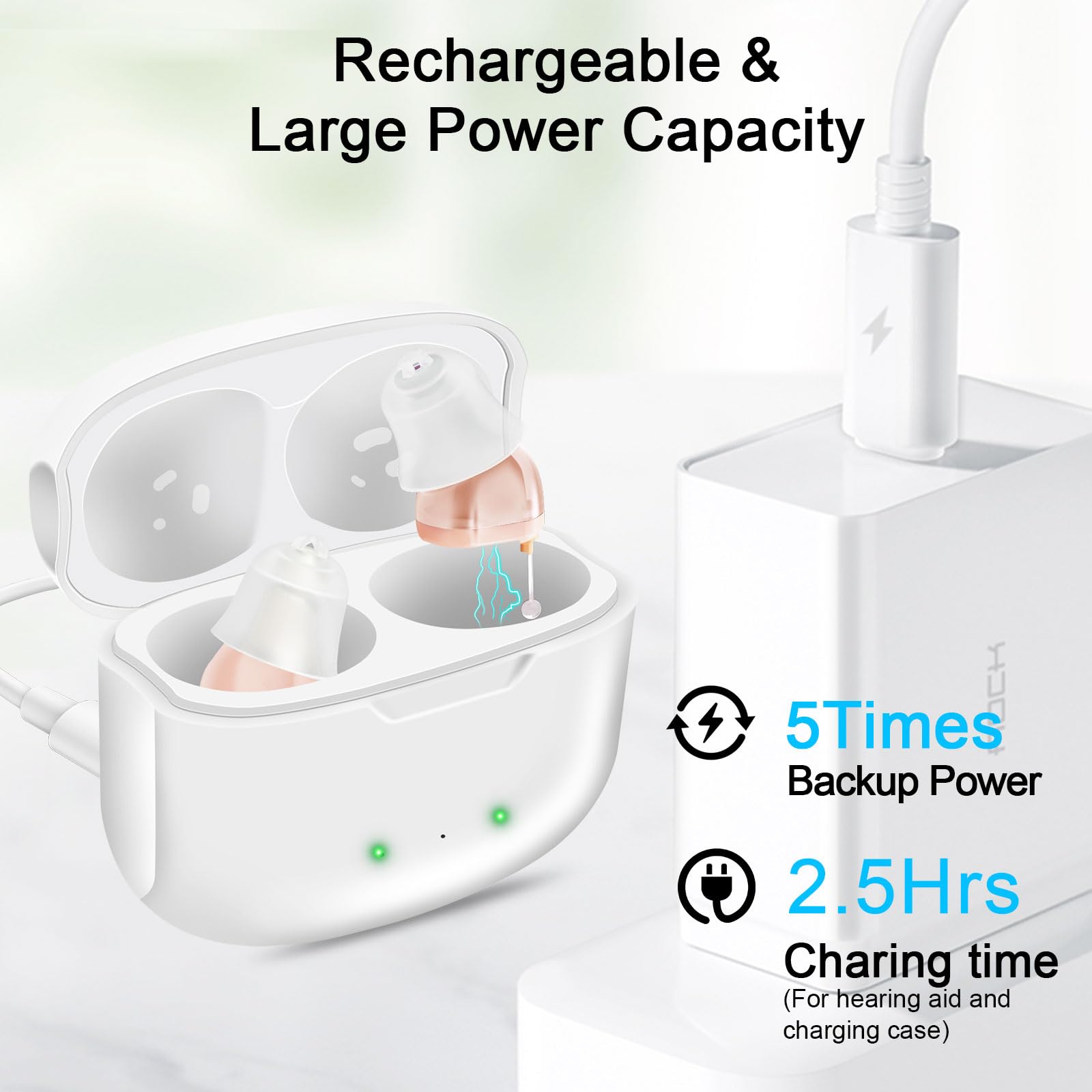 Rechargeable Digital Hearing Aids for Seniors - 16-Channel Sound Processing, Nearly Invisible OTC Hearing Amplifier with Premium Comfort Design (Skin Tone) | Ideal for Daily Use, Conversations & TV Watching