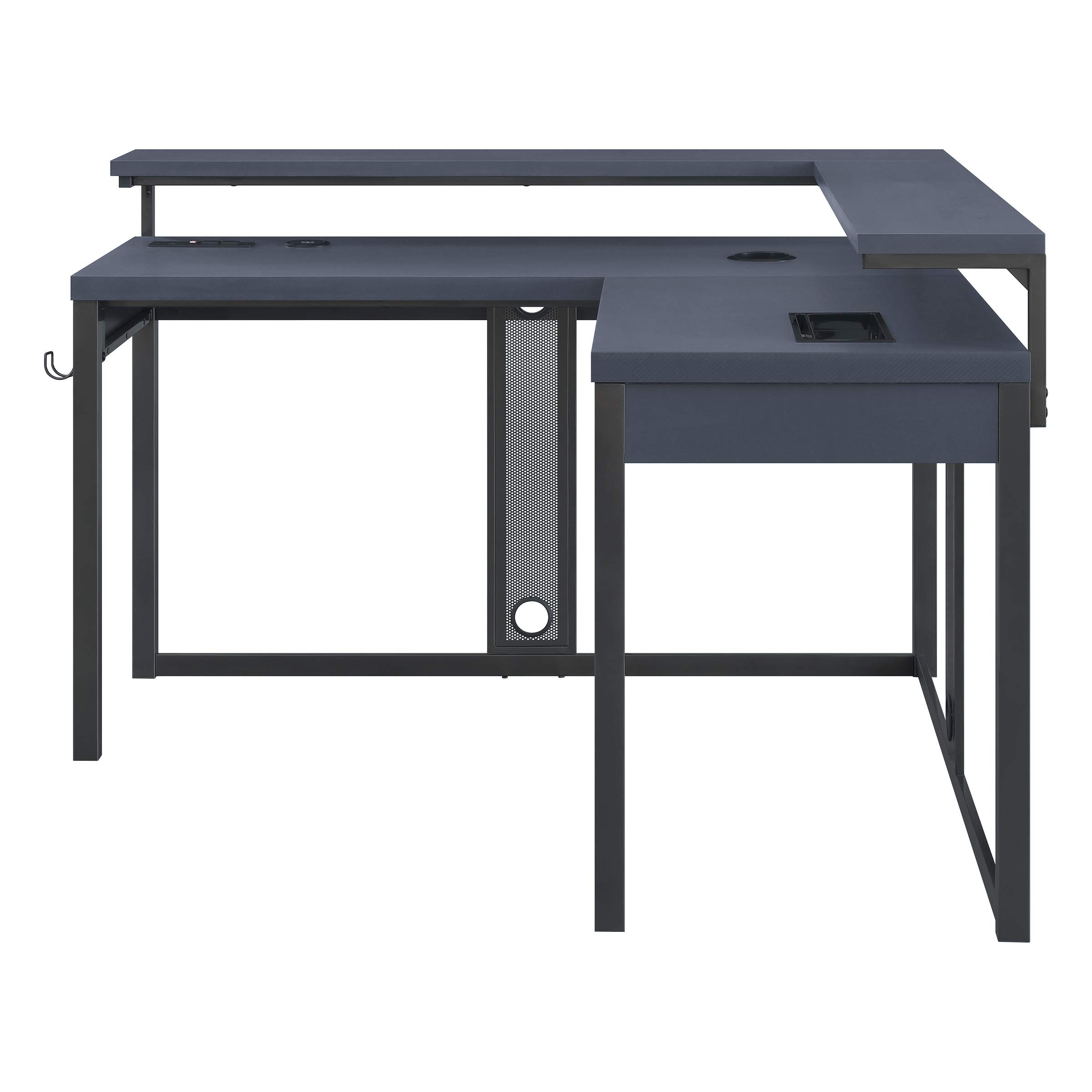 OSP Home Furnishings L-Shape Gaming Desk with RGB LED Lights, Power Hub & Cable Management System - Black | Perfect for PC Gaming Setup, Home Office & Streaming Stations