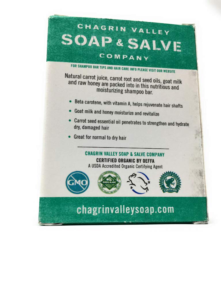 Organic Natural Shampoo Bar by Chagrin Valley - Carrot Milk & Honey for Dry Hair (1 Bar) | Vegan, Sulfate-Free Hair Care for Travel & Eco-Friendly Bathroom