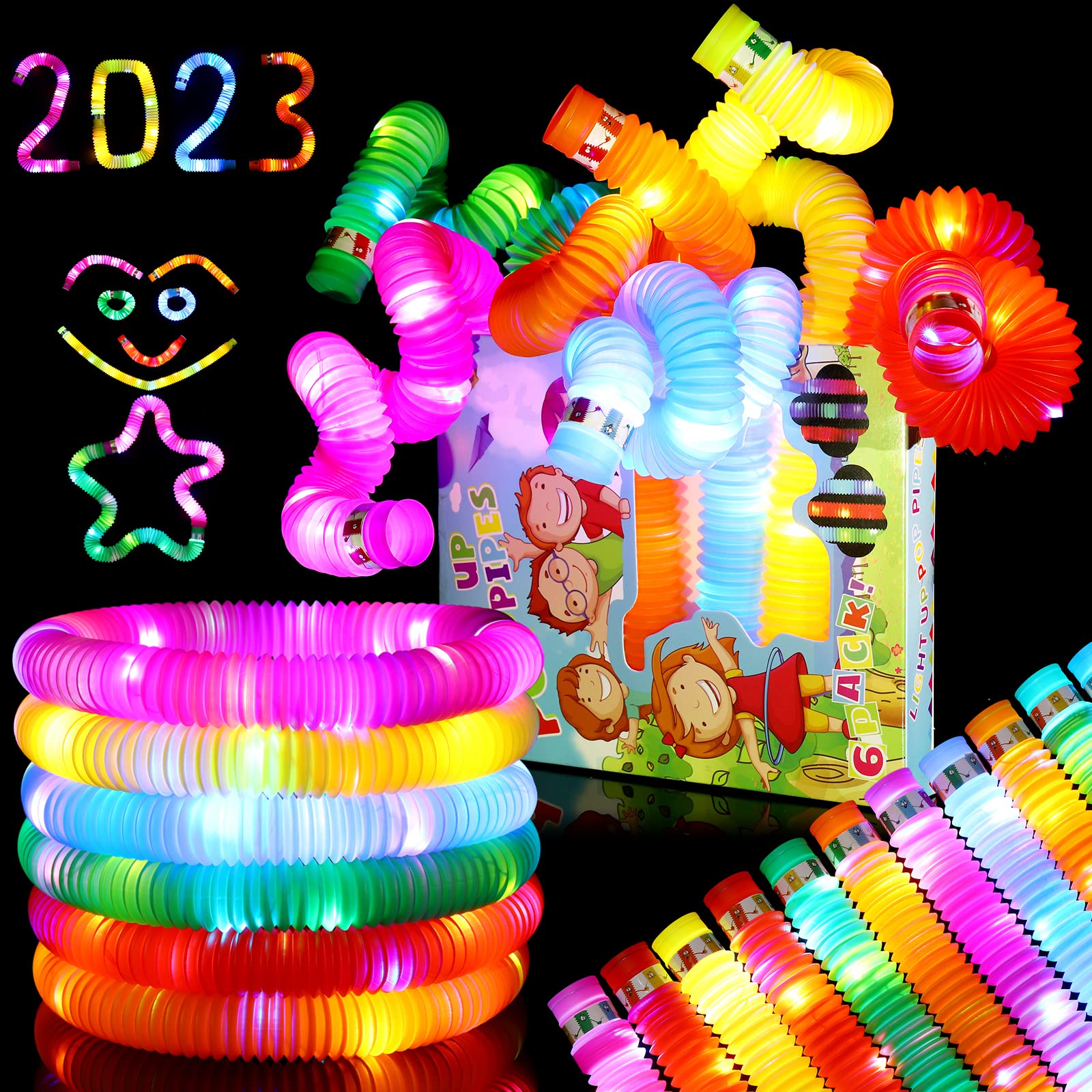 12 Pack LED Light Up Pop Tubes - Glow in The Dark Party Favors for Kids, Easter Gifts, Birthday Goodie Bag Stuffers, Stocking Stuffers & Return Gifts | Fun Sensory Toys for Easter Egg Hunts, Classroom Rewards & Birthday Party Activities