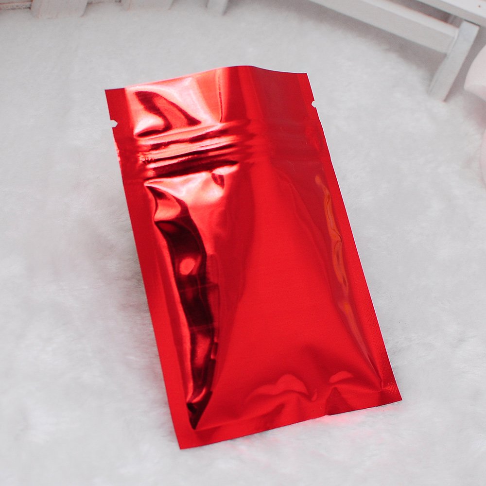 Shiny Double-Sided Red Aluminum Foil Zip Seal Lock Flat Bags 3x4 Inch (100 Pack) - Perfect for Food Storage, Gift Wrapping & Crafting