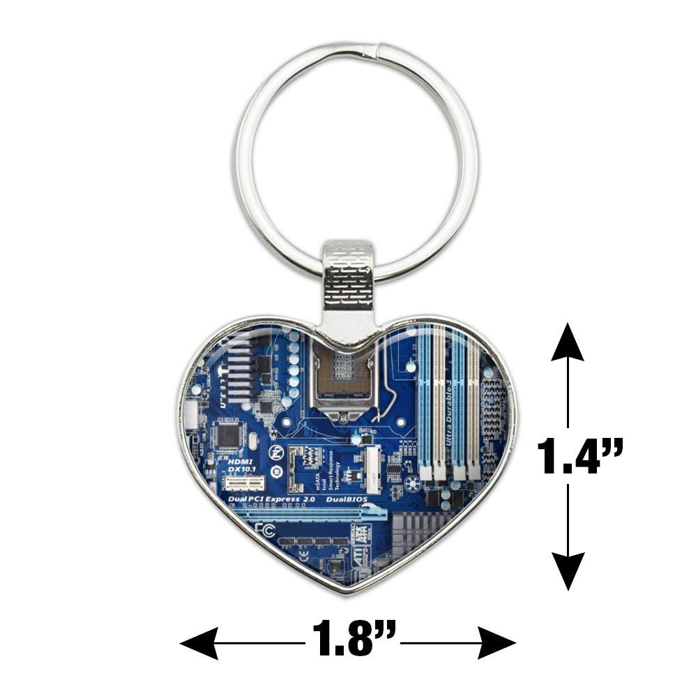 Blue Computer Motherboard CPU Heart Love Metal Keychain - Perfect Gift for Tech Lovers & Computer Enthusiasts (Ideal for Key Rings, Backpacks, and Tech-Themed Accessories)