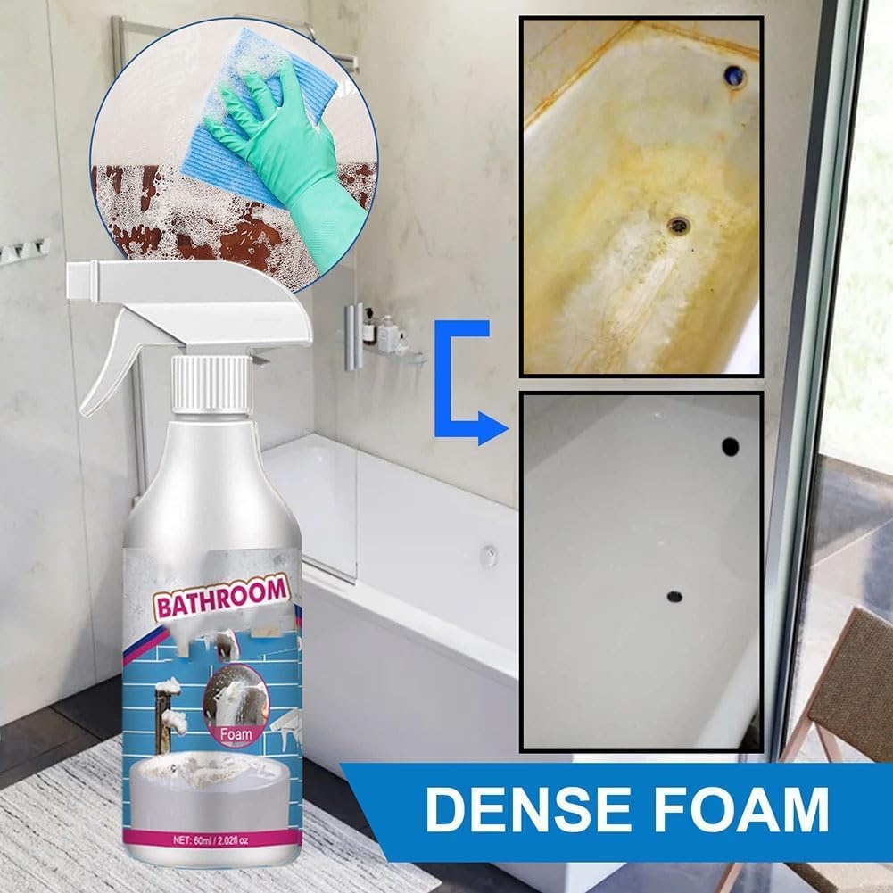 XKrmp Multipurpose Bathroom Foam Cleaner Spray - Powerful Stubborn Stain Remover for Tiles, Sinks & Showers - 60ml Foaming Cleaner (2-Pack) - Ideal for Bathroom, Kitchen & Household Cleaning